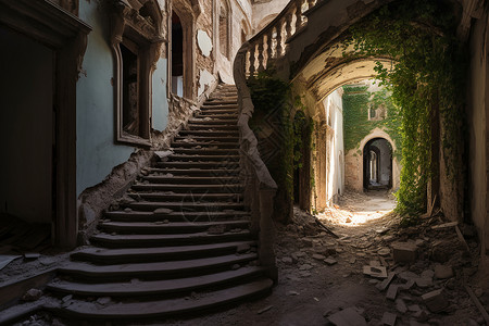 废墟中的阶梯背景图片