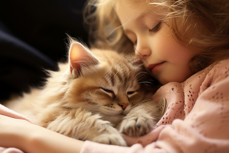 小猫睡觉女孩抱着一只猫背景
