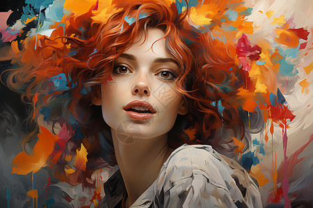红发女子的艺术插图背景图片
