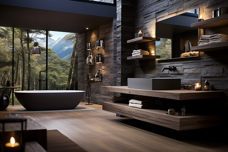宁静开放的浴室景观背景图片