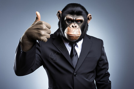 大猩猩进食竖起大拇指的猴子人设计图片