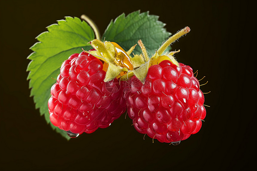 新鲜采摘的树莓果实图片