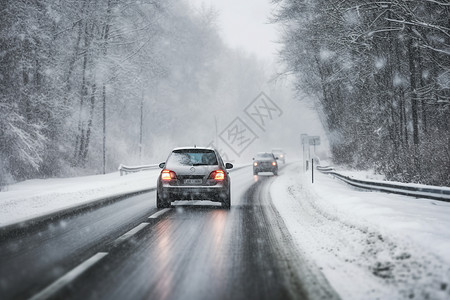 拒绝危险驾驶冬日雪中的行车背景