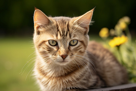 草地上的宠物猫咪背景图片
