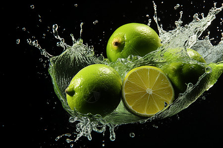 清洗柠檬喷溅的水滴背景图片