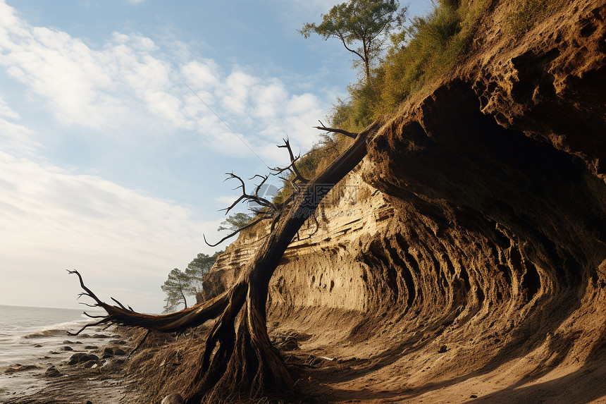 坍塌海岸上的树木图片