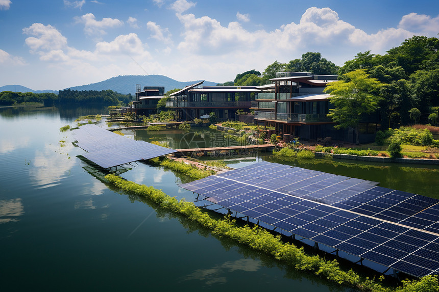 现代房屋建筑中的太阳能光伏板图片