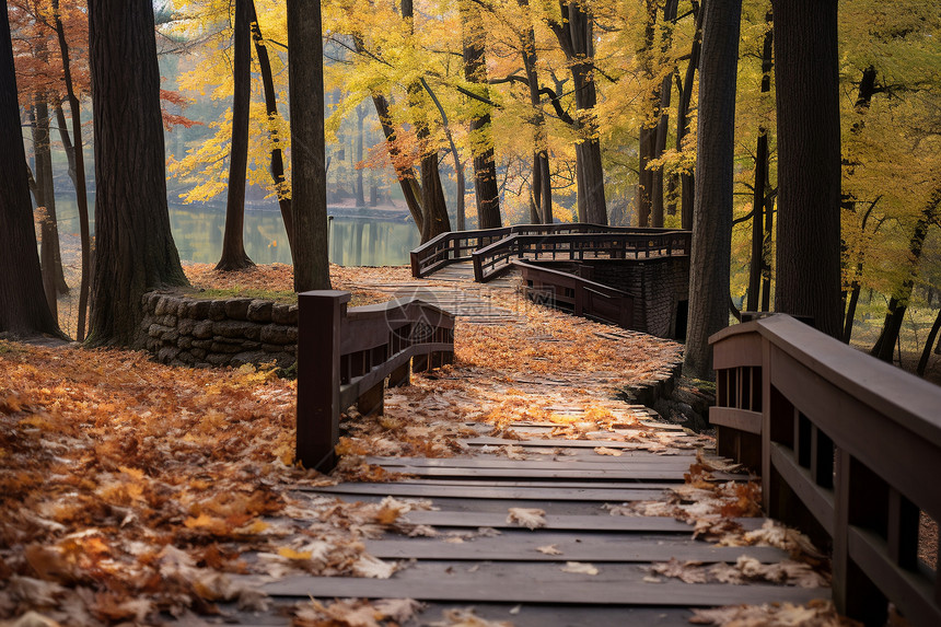 金黄色的秋日森林景观图片