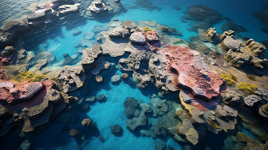 空中俯瞰的珊瑚礁背景图片