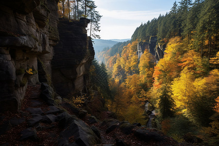秋景中的山崖探险背景图片