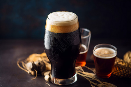 桌上的啤酒酿酒厂黑啤高清图片