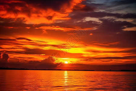 湖面上倒影的夕阳背景图片