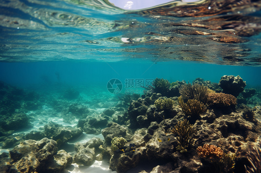海底的礁石和生物图片