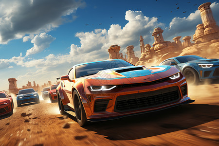 沙漠里的的赛车背景图片
