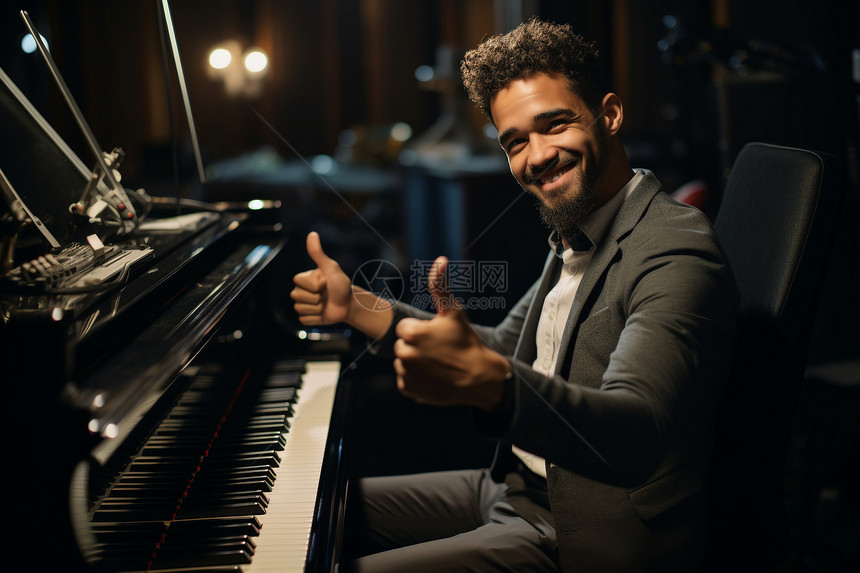 微笑的钢琴演奏家图片
