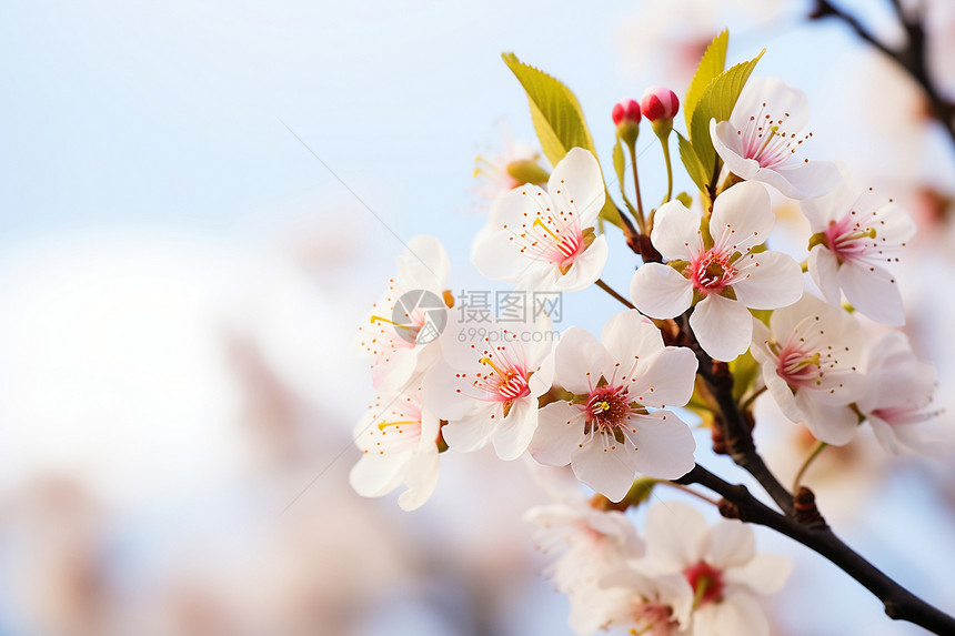 天空背景下盛开的鲜花图片