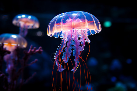 黑暗中的水母高清图片