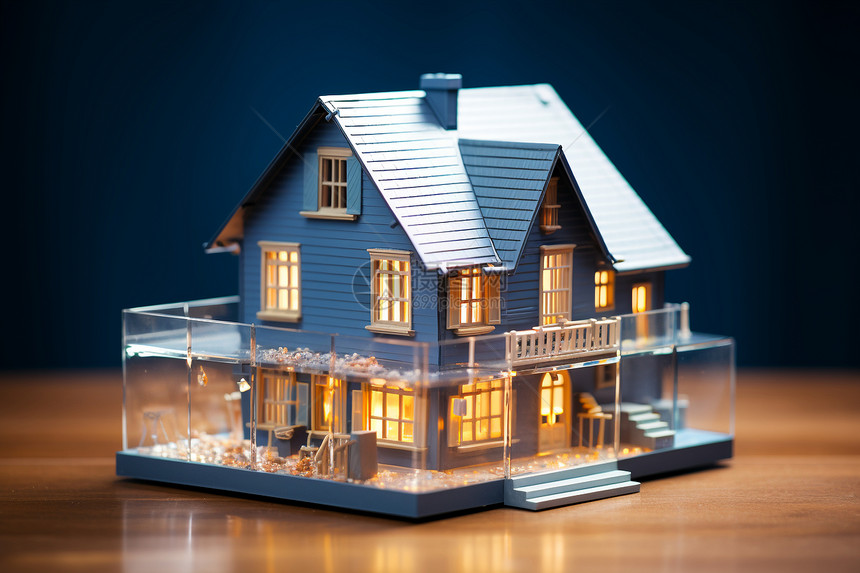 玻璃箱中展示的房屋模型图片