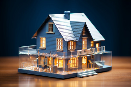 玻璃箱中展示的房屋模型背景图片