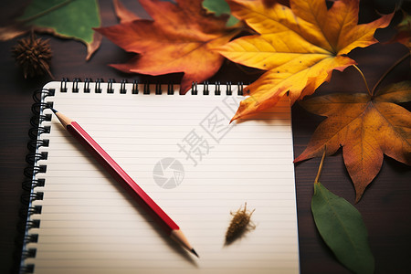 桌上的叶子和本子背景图片