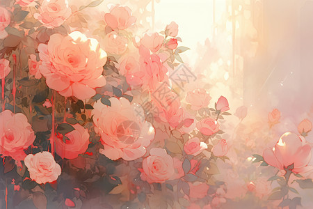 开花美丽浪漫的玫瑰插画