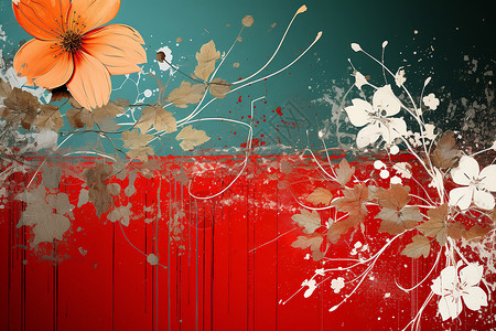 墨迹抽象花朵墙壁上的抽象花朵背景