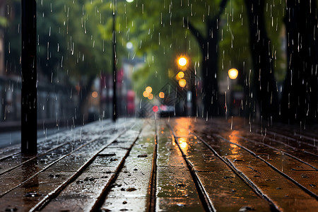 雨中的木地板背景图片