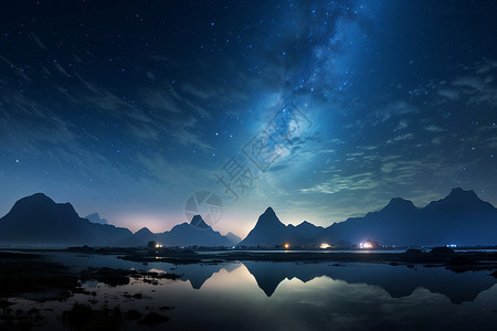星空下的山水背景图片