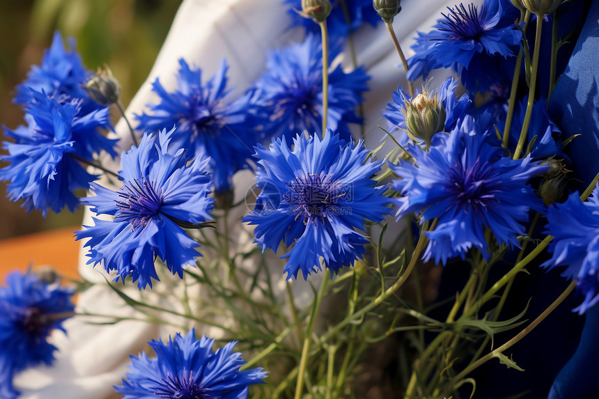 夏日风中的蓝色花束图片