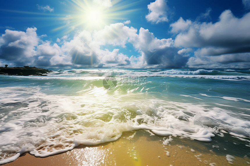 阳光照耀下的美丽海滩图片
