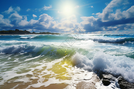 阳光下的海浪背景图片