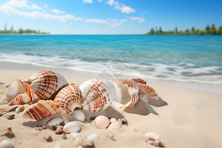海滩上一堆贝壳背景图片