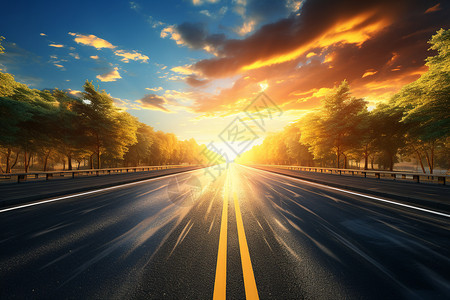 夕阳下的公路背景图片