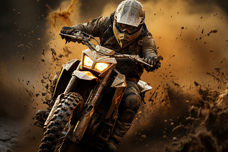 男人骑着摩托车闯过泥潭背景图片