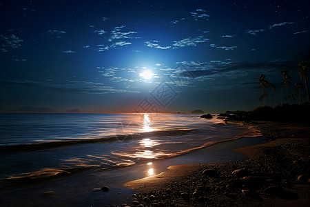 在云彩照在海滩上的月光背景