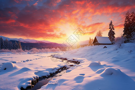 日落时山坡上的冰雪背景图片