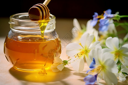 蜂蜜食用蜜糖与花朵的享受背景