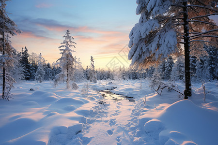 森林中的冰雪背景图片