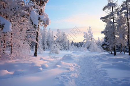 冬季森林中的小路背景图片