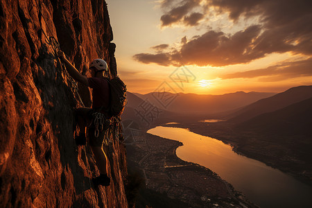 攀岩者征服峭壁背景图片