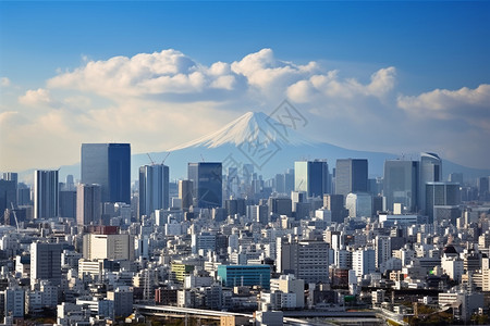东京下午的山景城市风光背景图片
