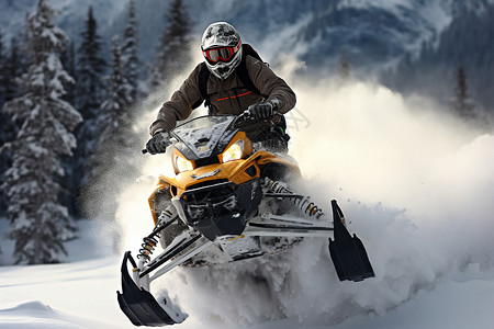 极速狂飙的雪地摩托车高清图片