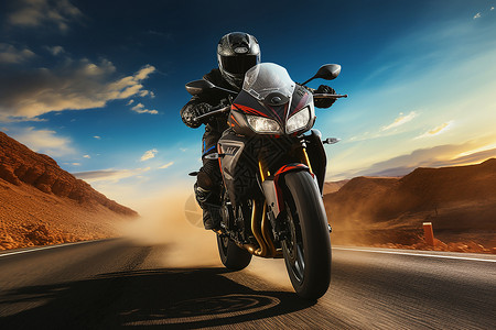斗争赛车沙漠中一人骑着摩托车背景