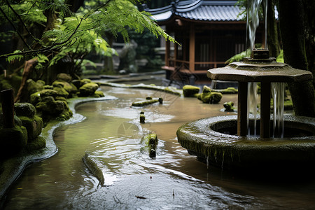 户外传统的清凉泉水背景图片