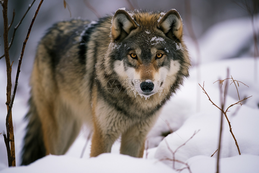 冬日中望镜的狼图片