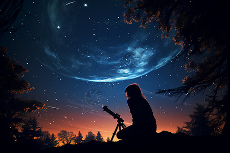 少女仰望星空背景图片