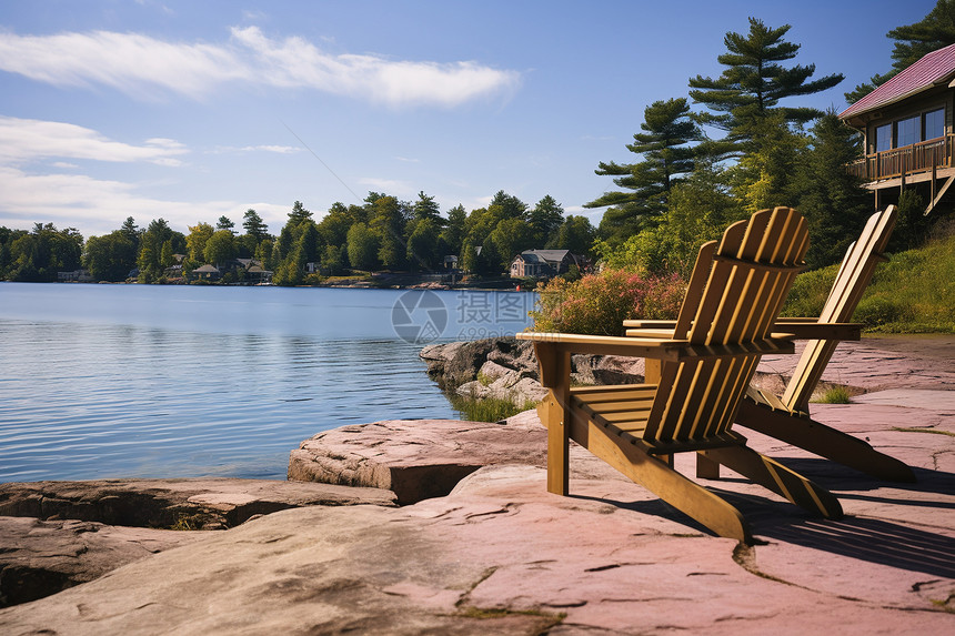 湖边的木椅图片