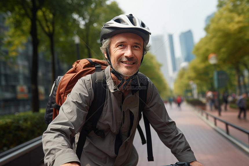 中年男子骑自行车旅行图片