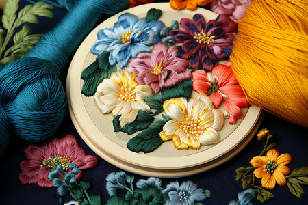 传统工艺的刺绣作品背景图片
