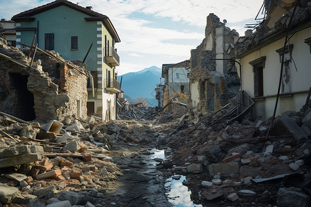 被地震摧毁的乡村房屋建筑高清图片